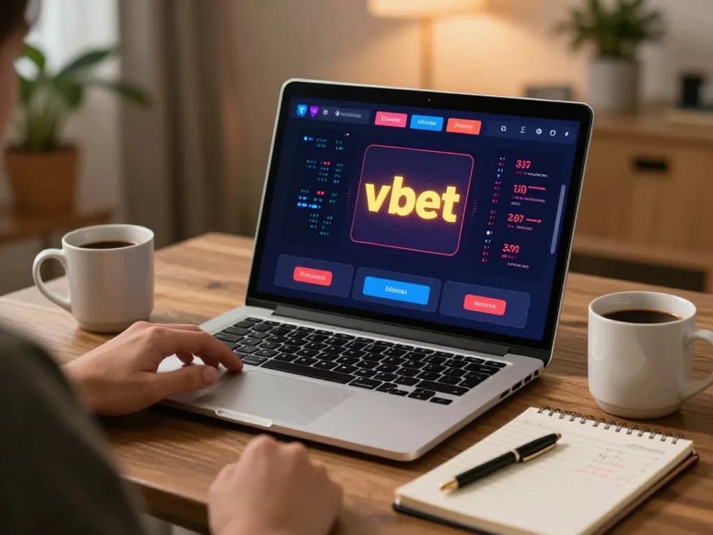 Person engaging in online wagering at vsbet with a laptop and strategic notes visible.