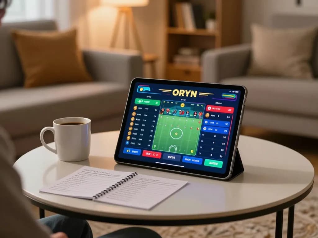 Soi keo sports betting in action on a tablet in a cozy living room, capturing excitement and strategy.
