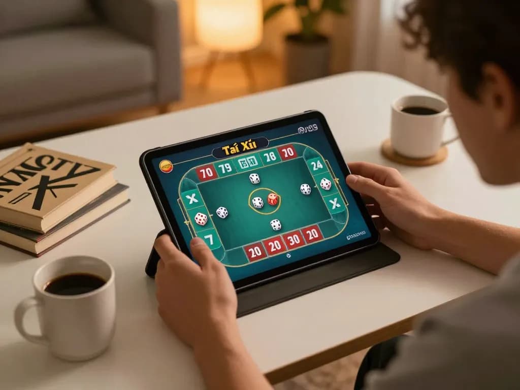 Player enjoying Tài Xỉu on taixiuvn app with engaging strategy in a cozy home setting.
