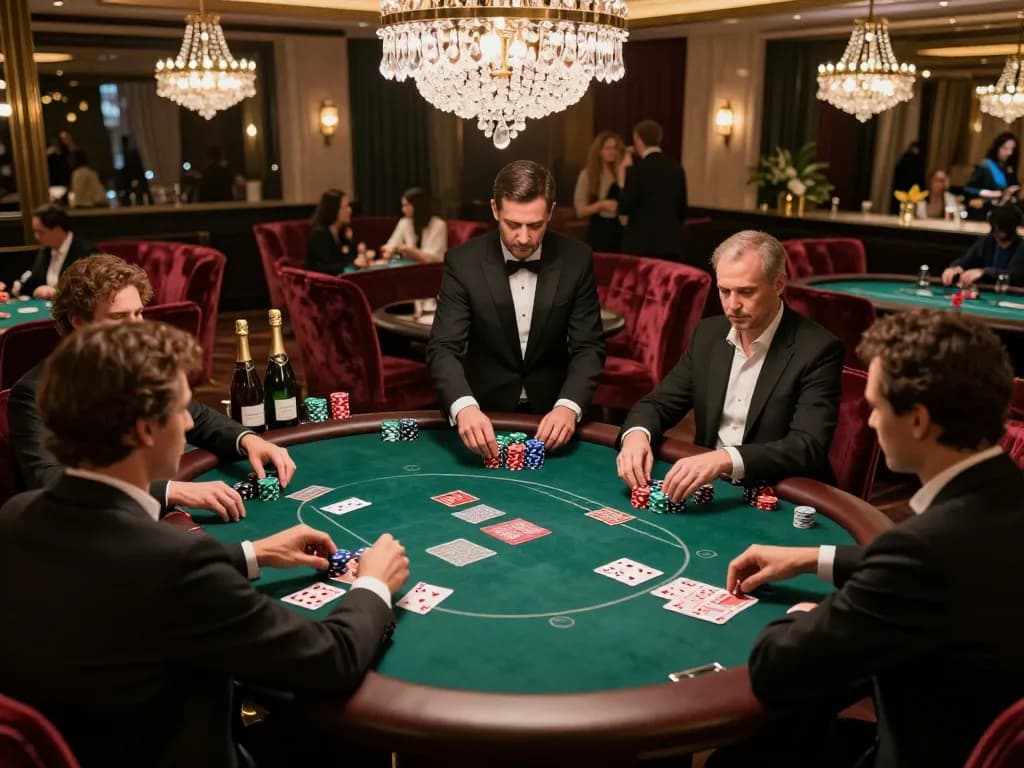 VIPWIN players engaged in a high-stakes poker game in an exclusive gaming area.