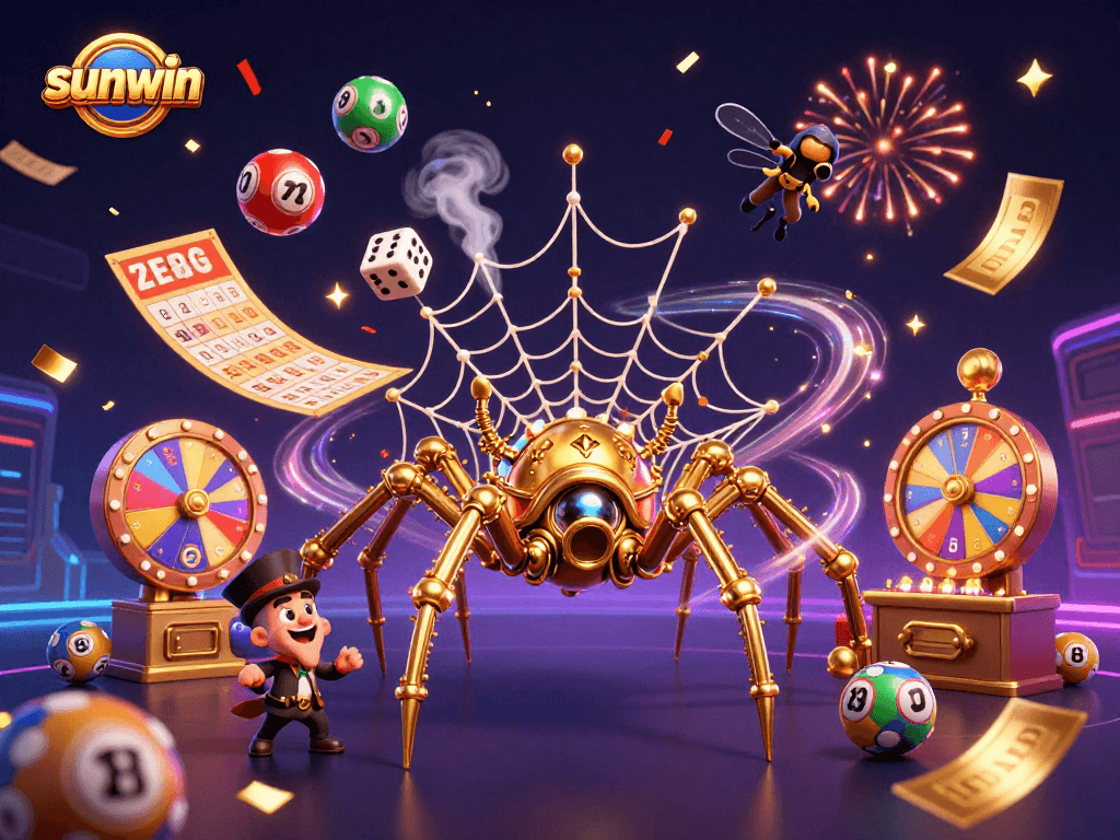 Spin to win with vibrant lottery elements in sunwin's colorful casino illustration.