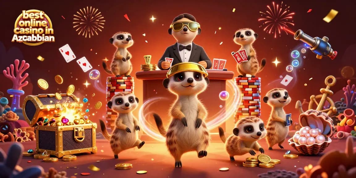 Experience the thrill at the best online casino in Azerbaijan with meerkats managing games amidst dazzling treasures.