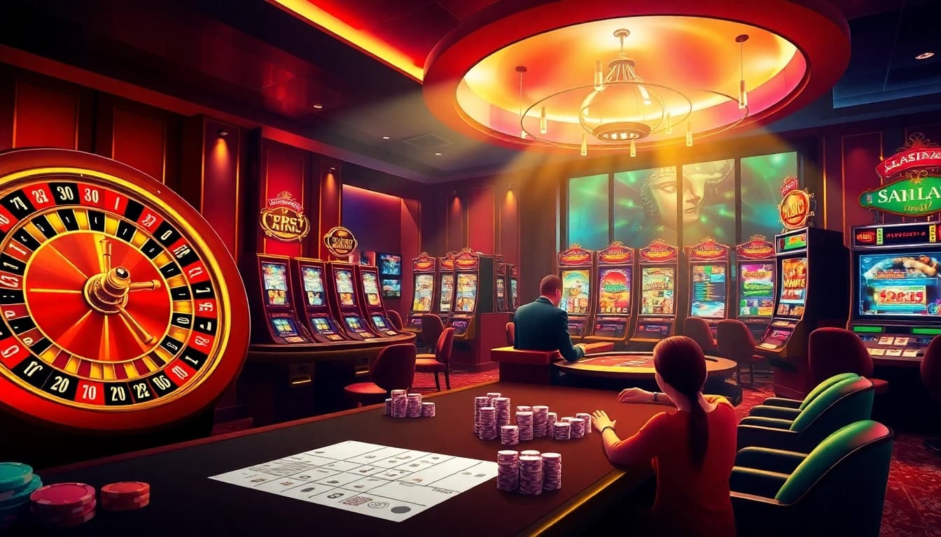 A gaming table and slot machines at https://789win.associates/ capturing the excitement of online gambling.