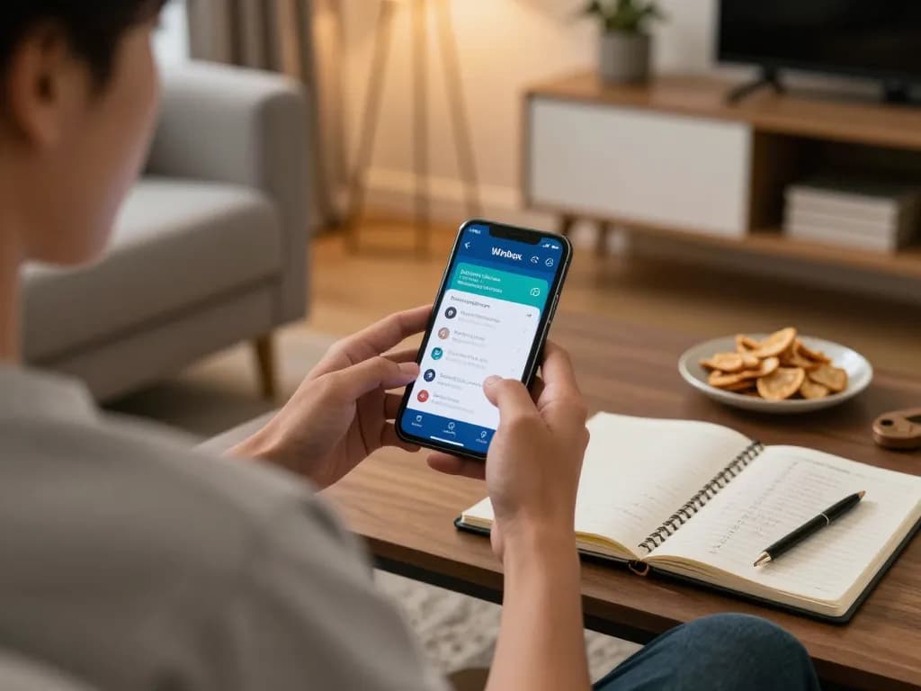 Winbox Malaysia player enjoying mobile gaming strategy session in a cozy living room