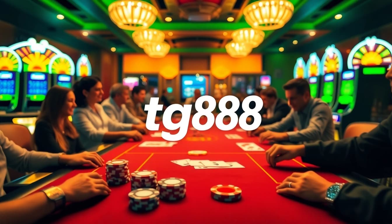 Players enjoying a vibrant tg88 casino gaming experience with tables and slot machines.