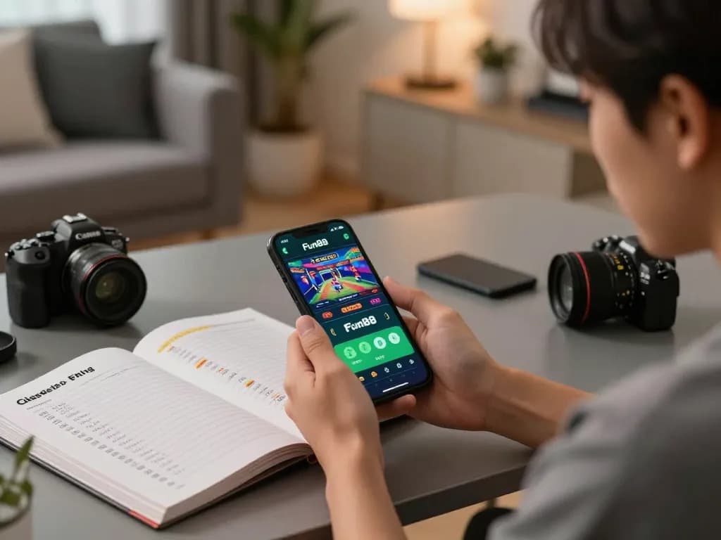 Placing bets on Fun88 app on smartphone, showcasing dynamic online gaming experience.