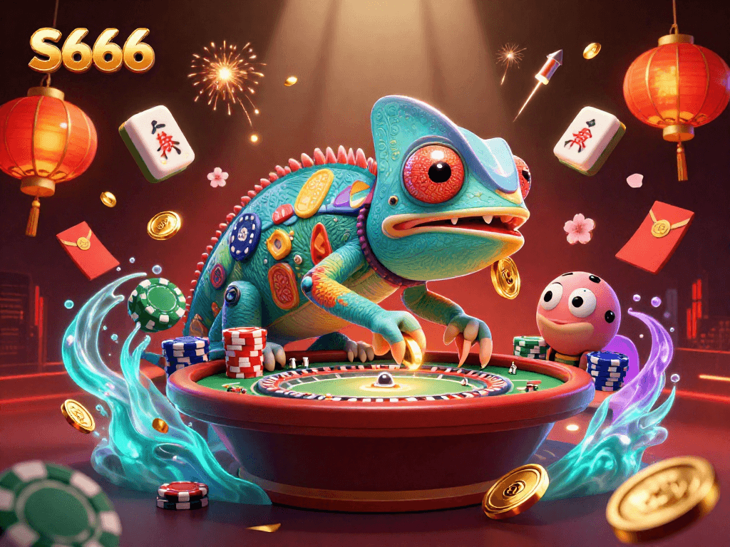 Experience thrilling wins at S666 with vibrant 3D casino elements showcasing excitement and gambling fun.