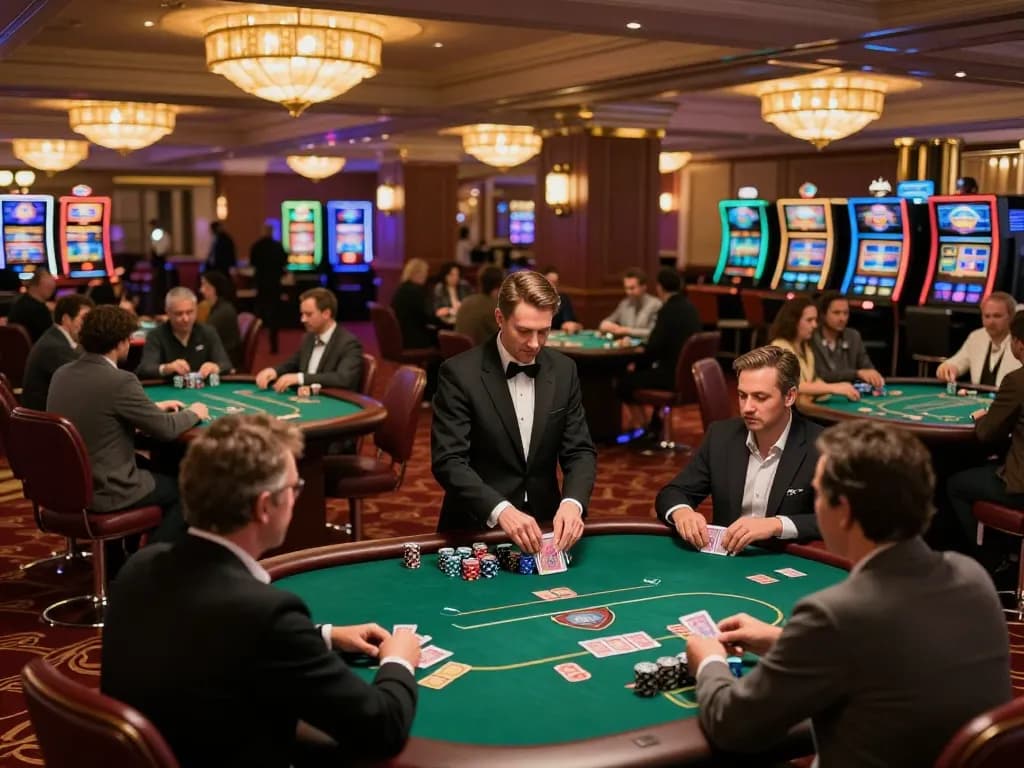 Players enjoying poker at LU88 casino with lively atmosphere and elegant decor