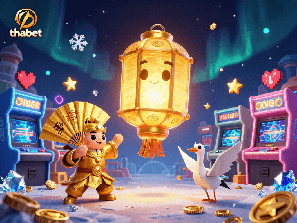 Spin lucky slots in thabet's vibrant casino with glowing elements and energetic characters.