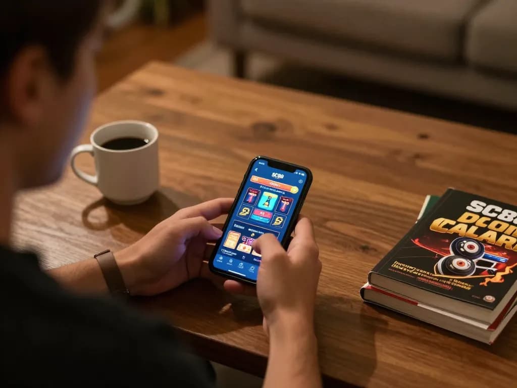 Player using SC88 casino app on smartphone during engaging home gaming session