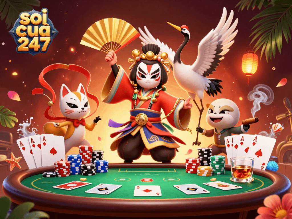 Engage in vibrant gaming action with soi cầu 247 and striking casino elements in a dynamic scene.
