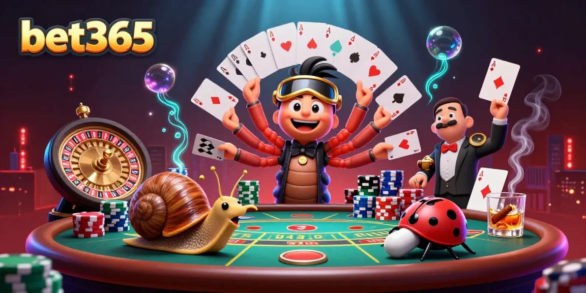 Experience live casino excitement with bet365 in a vibrant 3D illustration featuring unique characters.