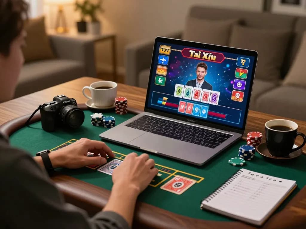 Tài Xỉu online gameplay scene showcasing players engaging with a live dealer in a cozy home setup.