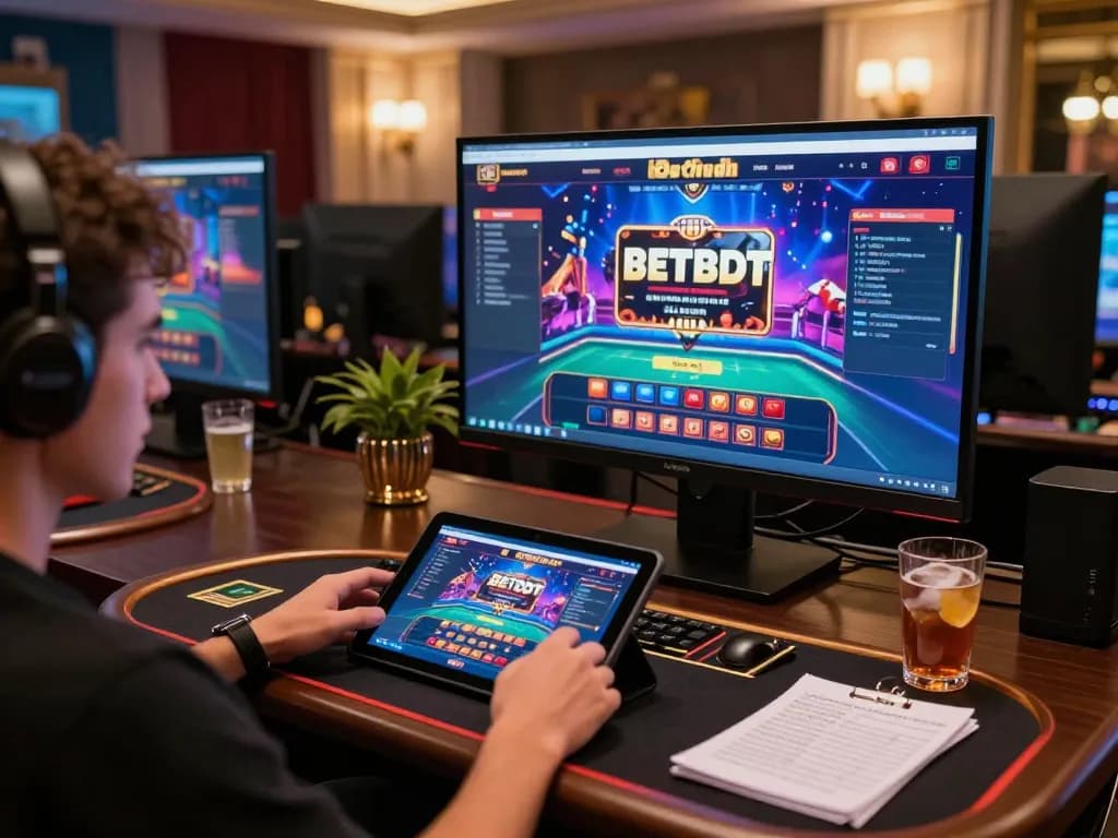 Engaging with the BETBDT online casino platform, showcasing dynamic gameplay and a vibrant setup for responsible gaming.