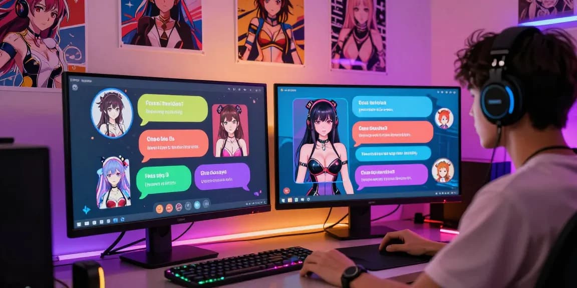 Engaging in ai ecchi chat with colorful characters in a vibrant virtual environment.