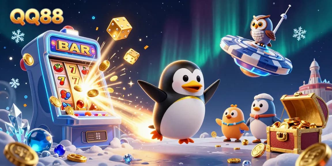 Spin the reels with QQ88’s golden penguin and electrifying jackpot excitement.