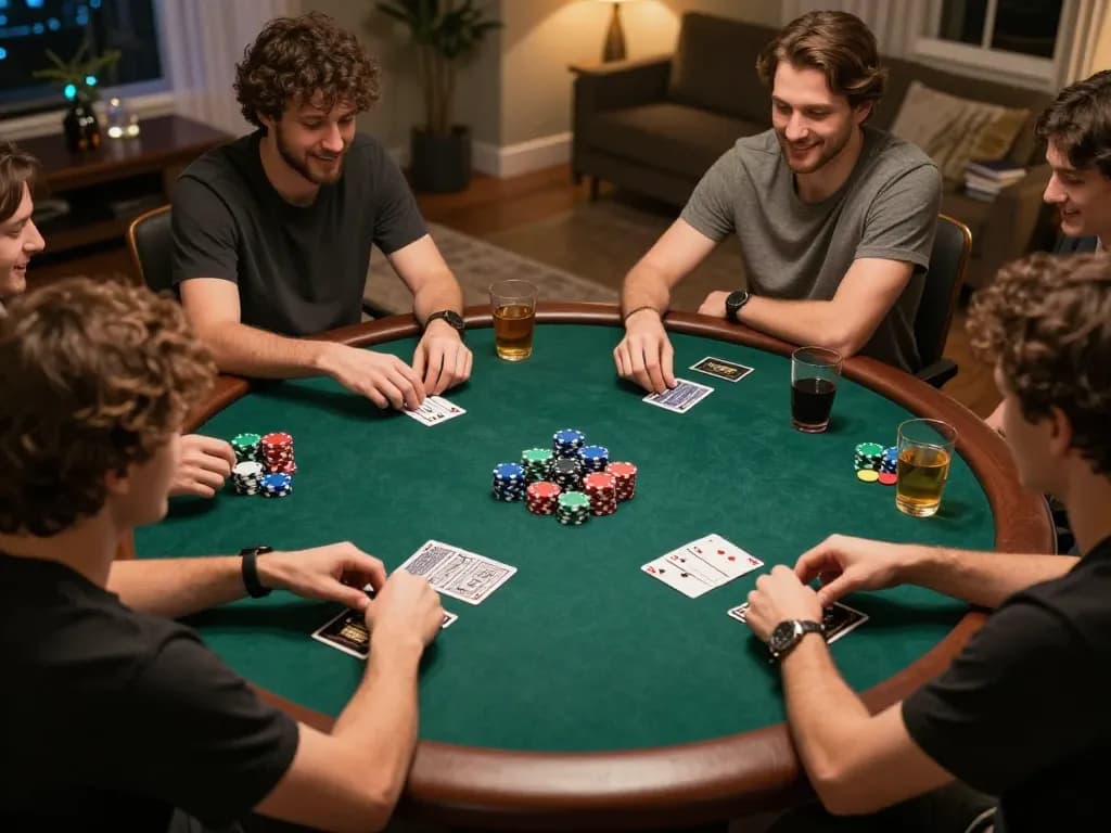 MAX79 poker night with friends features chips and cards in a warm, inviting atmosphere.