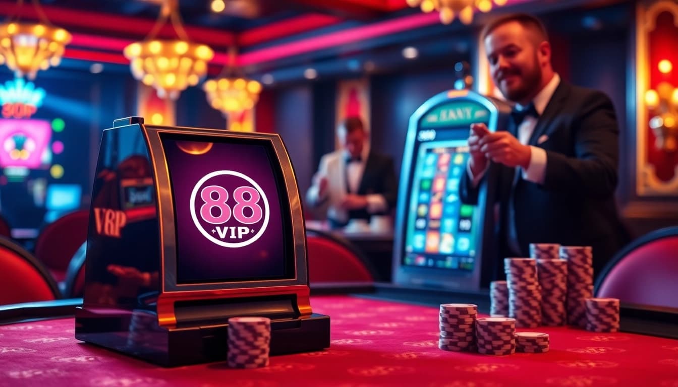 Experience the thrill of casino gaming with 68VIP's luxurious slot machine and vibrant atmosphere.