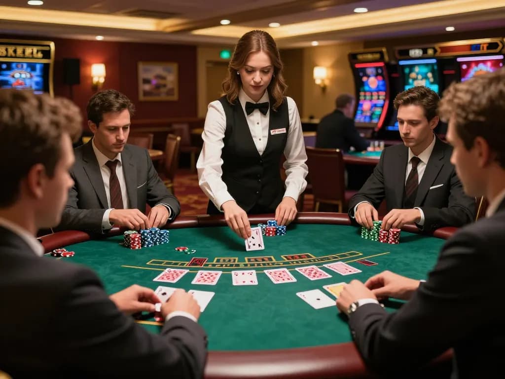 Players at the blackjack table engaged in a thrilling s666 casino game, focusing on strategic plays.