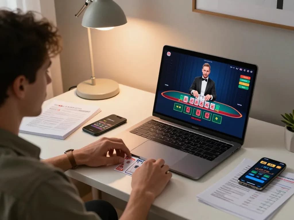 Engaging in an online blackjack game with sc88 on screen, showcasing a strategic gaming atmosphere.