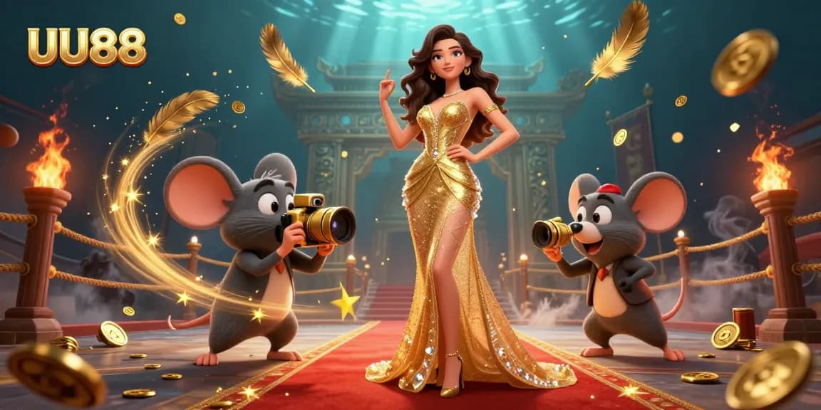 Bet big with UU88's high-stakes online gambling, featuring luxurious casino elements and a glamorous atmosphere.