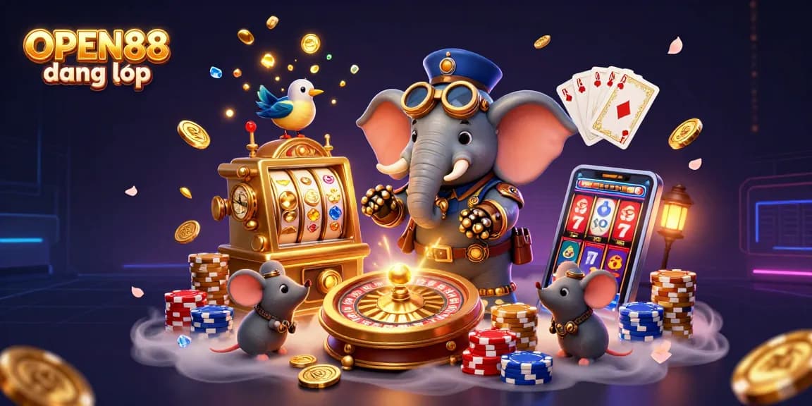 Experience the excitement of OPEN88 đăng nhập as you play with a steampunk elephant engineer at a vibrant casino