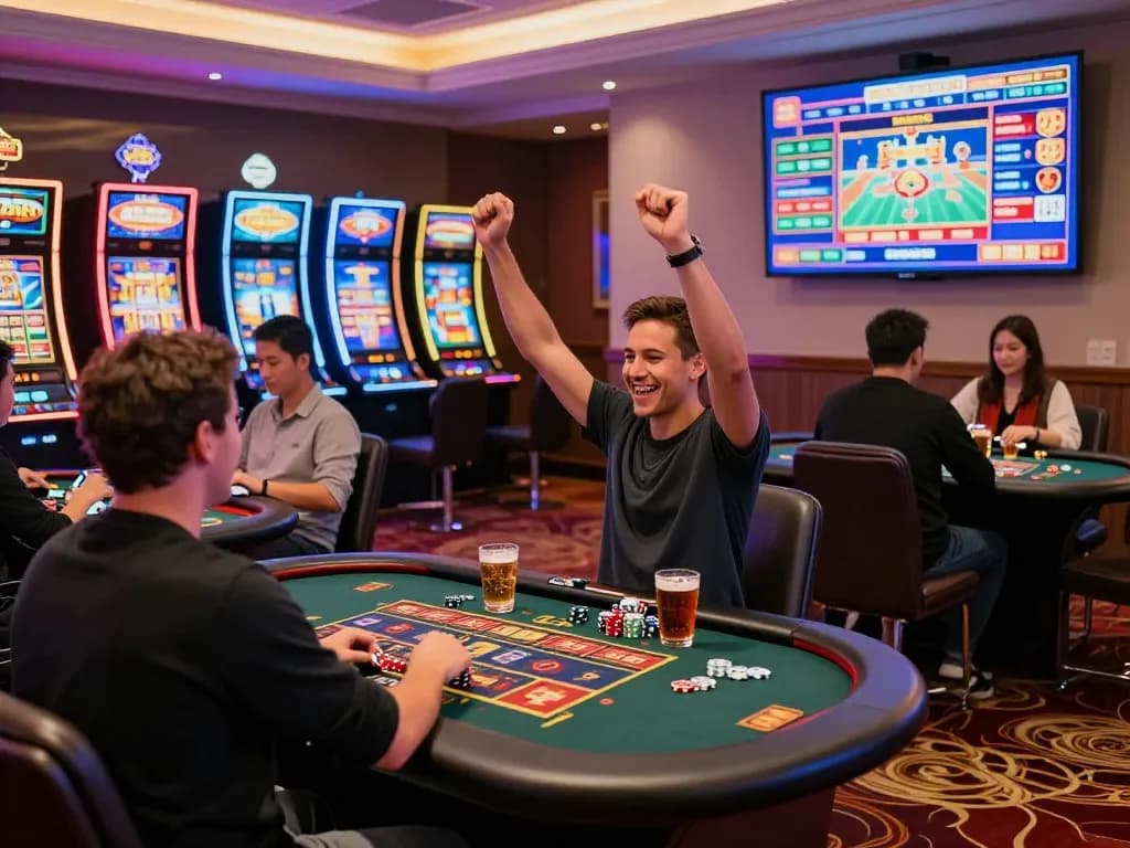 Exciting online casino scene featuring lucky88 slot machines, vibrant atmosphere, and players celebrating wins.