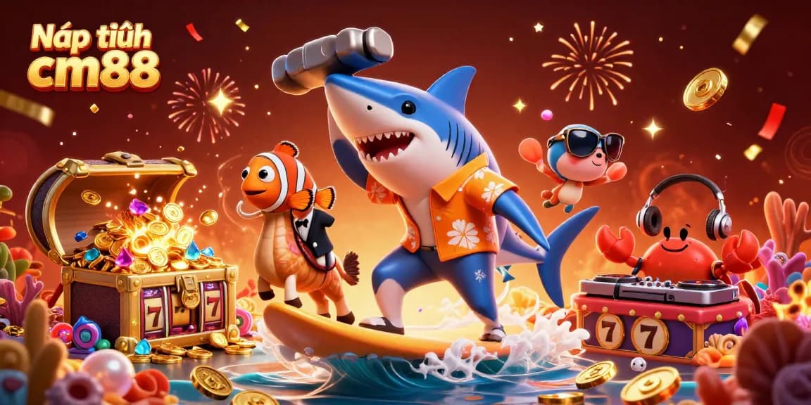 Nạp tiền cm88 to engage in thrilling slot gaming with vibrant characters and exciting casino elements