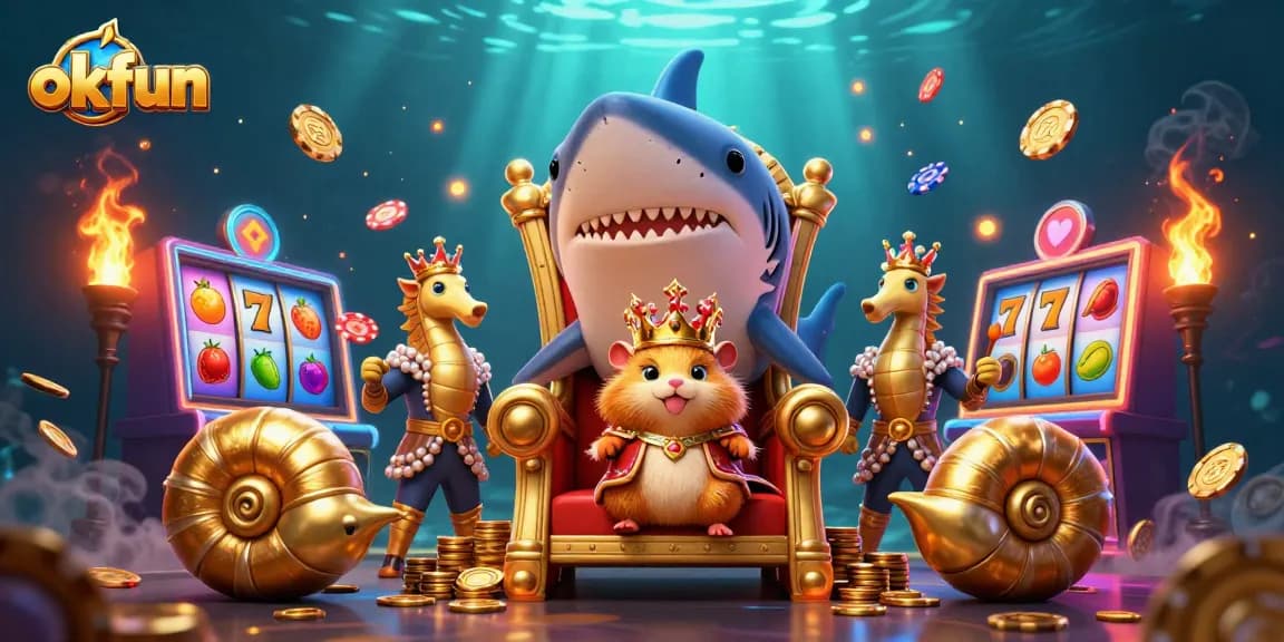Experience thrilling casino action with okfun as a golden hamster king presides over a vibrant gaming scene.