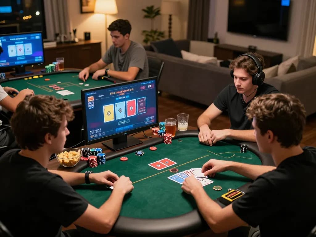 Engaged gamblers strategizing their next move at 99ok poker online game