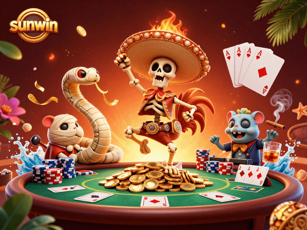 Experience thrilling victories with sunwin's dynamic casino scene featuring vibrant characters and poker action.