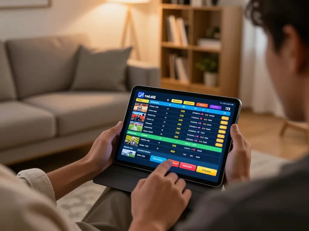 Person engaging with trang chủ alo8 on a tablet, showcasing live sports betting.