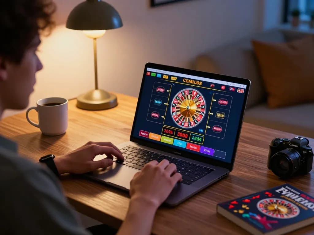 Play at go8 online casino featuring a player engaged in a live roulette game at home, showcasing a cozy gaming setup.