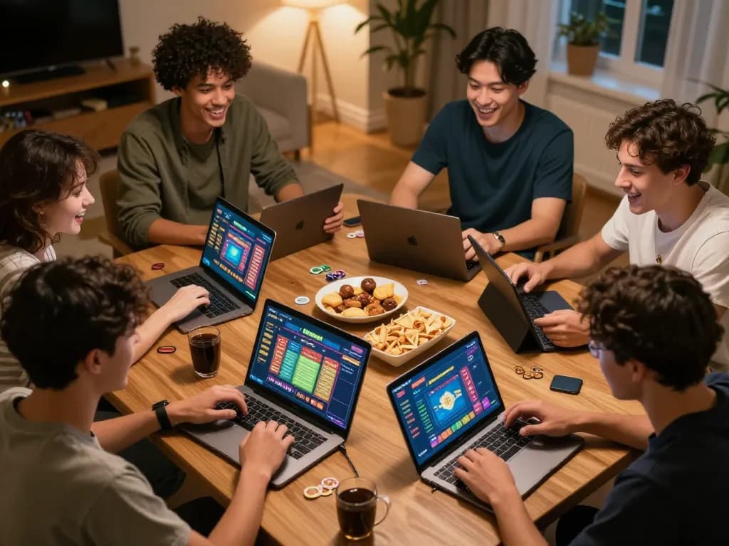 Friends enjoying an online gaming session at home with 789bet seats and active screens.