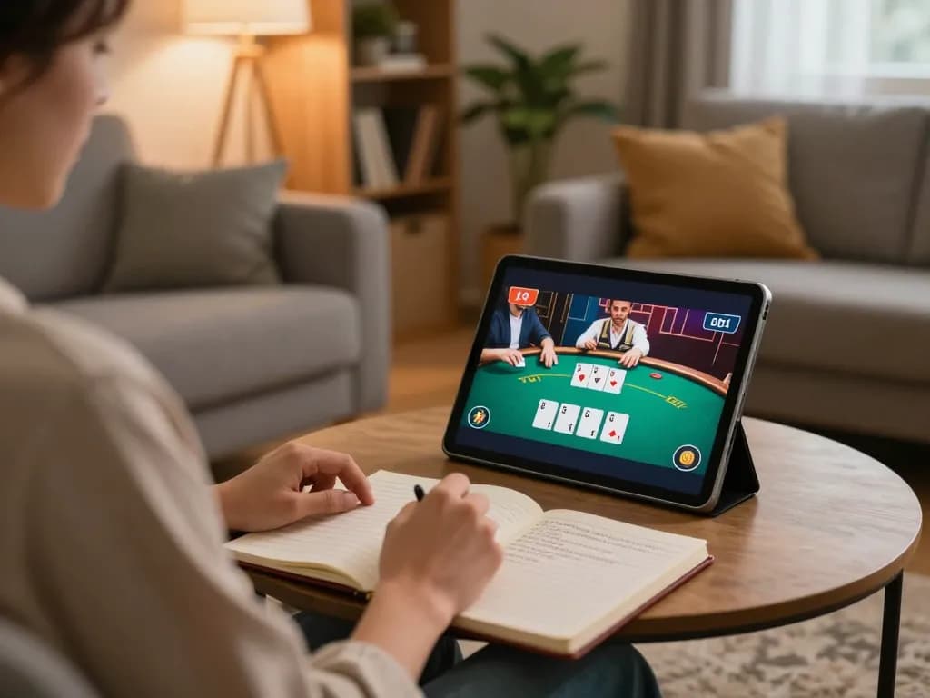 Person enjoying online gaming at home with fly88 app on a tablet, showcasing strategic betting.