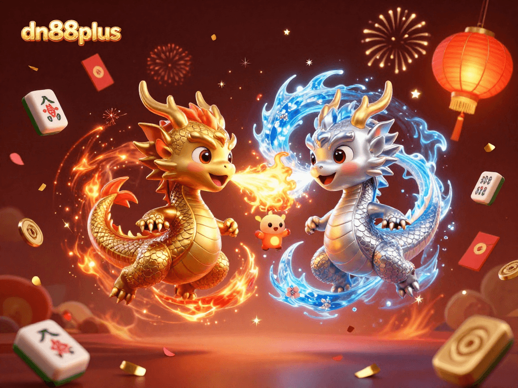 Engage in thrilling moments with dn88plus as golden and silver dragons weave through a festive casino scene.