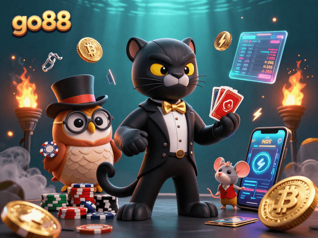 Engage with go88's thrilling gaming experience featuring charismatic characters and vibrant digital elements.