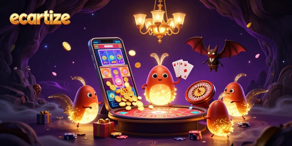 Experience thrilling wins at ecartize with glowing glowworms lighting up a vibrant casino scene.