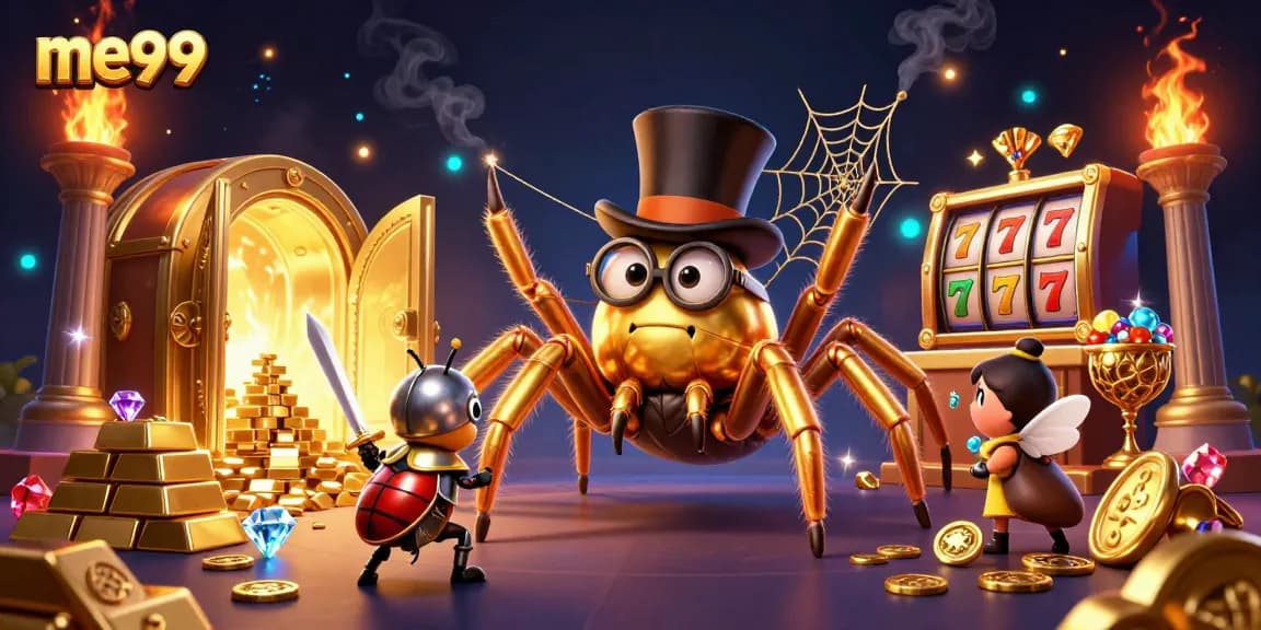 Experience the me99 excitement with a golden tarantula and beetle knight at the casino.