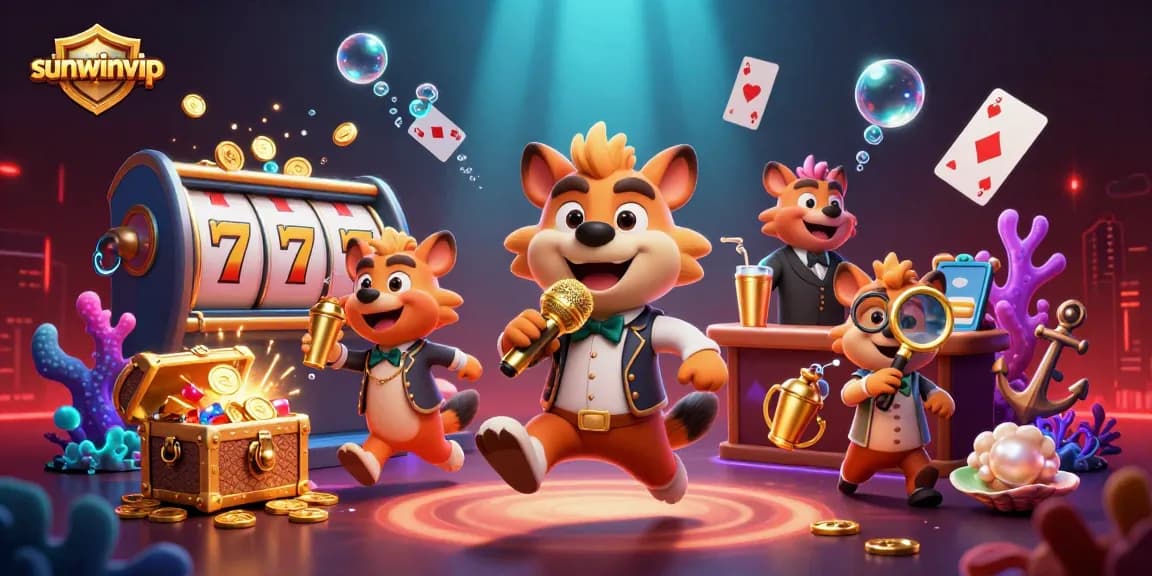Bet on dynamic games at sunwinvip with a vibrant hyena casino club scene featuring comedians and bartenders.