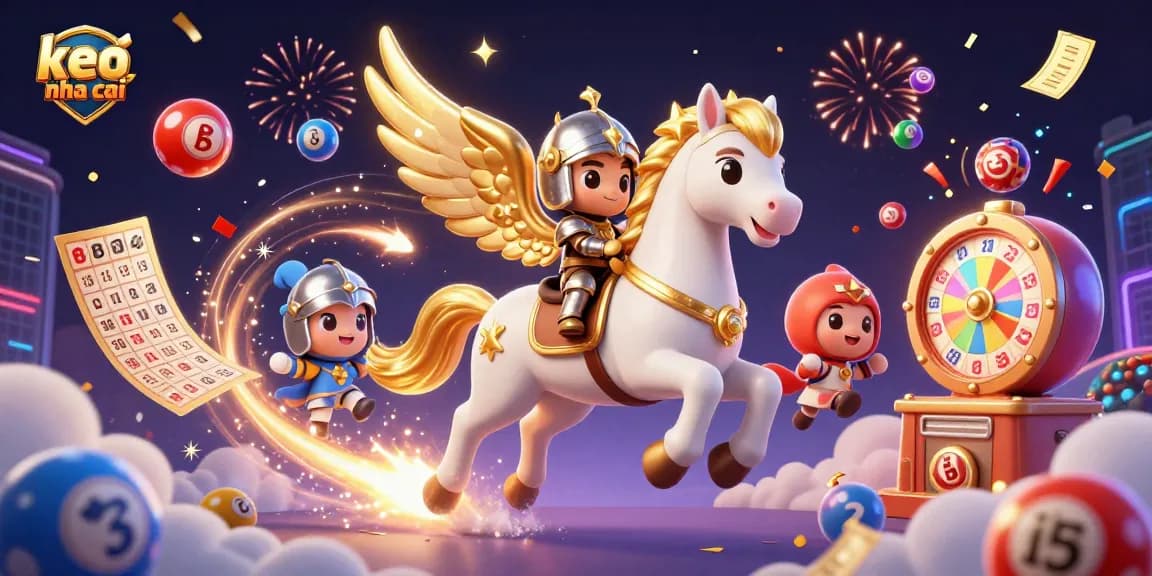 Join the excitement of keo nha cai lottery with vibrant balls and a whimsical knight.