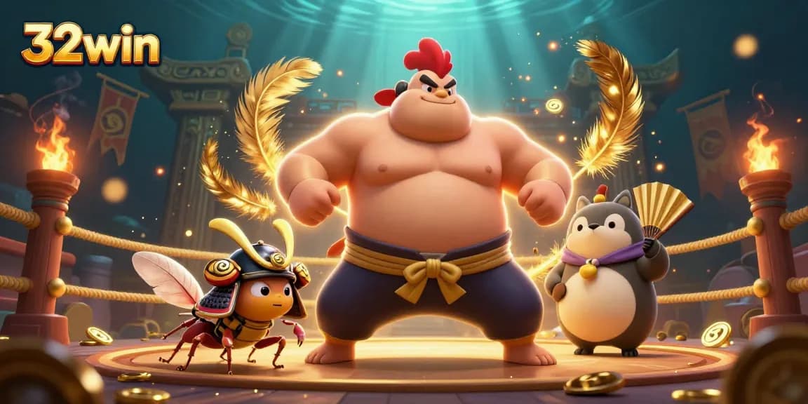 Experience thrilling bets at 32win with powerful sumo wrestler and fierce samurai cricket in action.