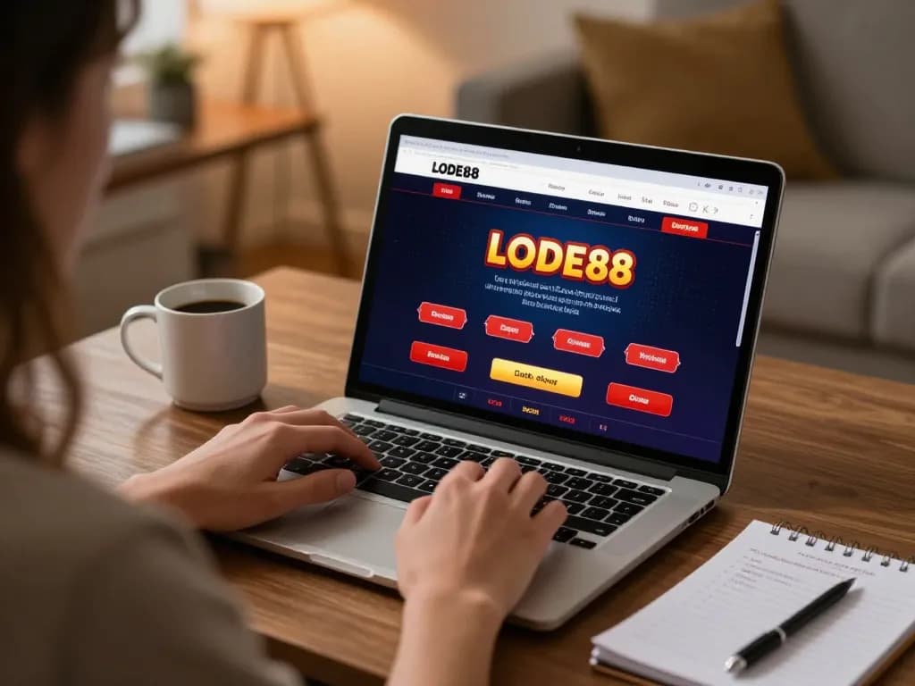 Player enjoying interactive games on LODE88 platform at home, showcasing responsible gambling elements.