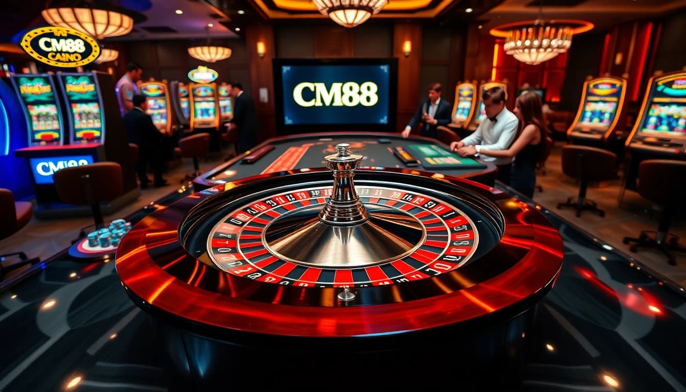 CM88 offers an exciting gaming experience with a roulette table and vibrant casino ambiance.