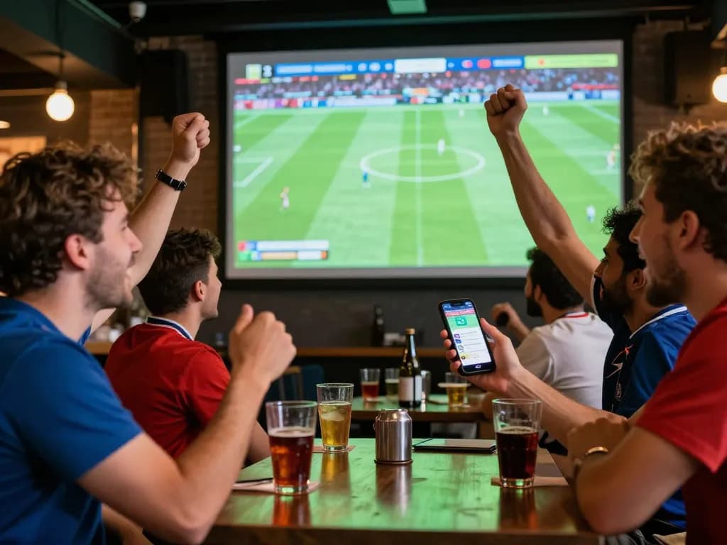 Experience Trực tiếp bóng đá socolive with fans celebrating during a live football match, showing excitement and mobile betting.