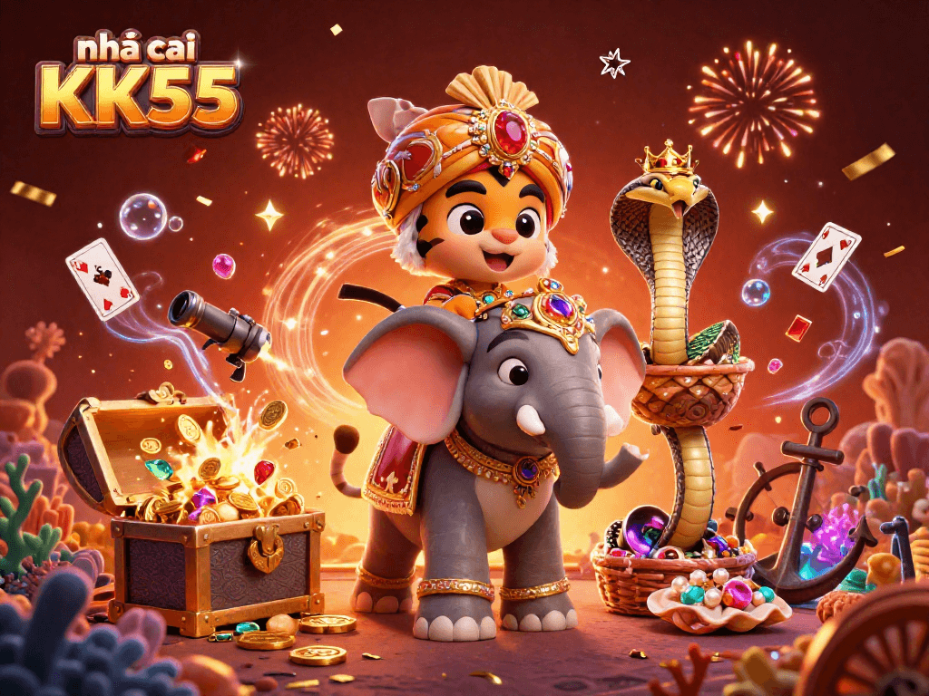 Engage with dynamic games at nhà cái KK55, featuring vibrant 3D casino elements and action-packed scenes.