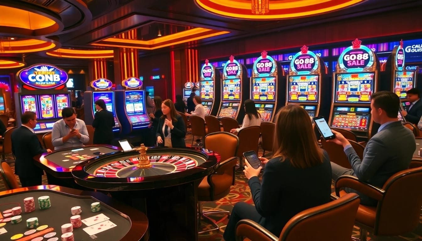 Players engaging in exciting casino games at Go88, showcasing vibrant slots and casino tables.