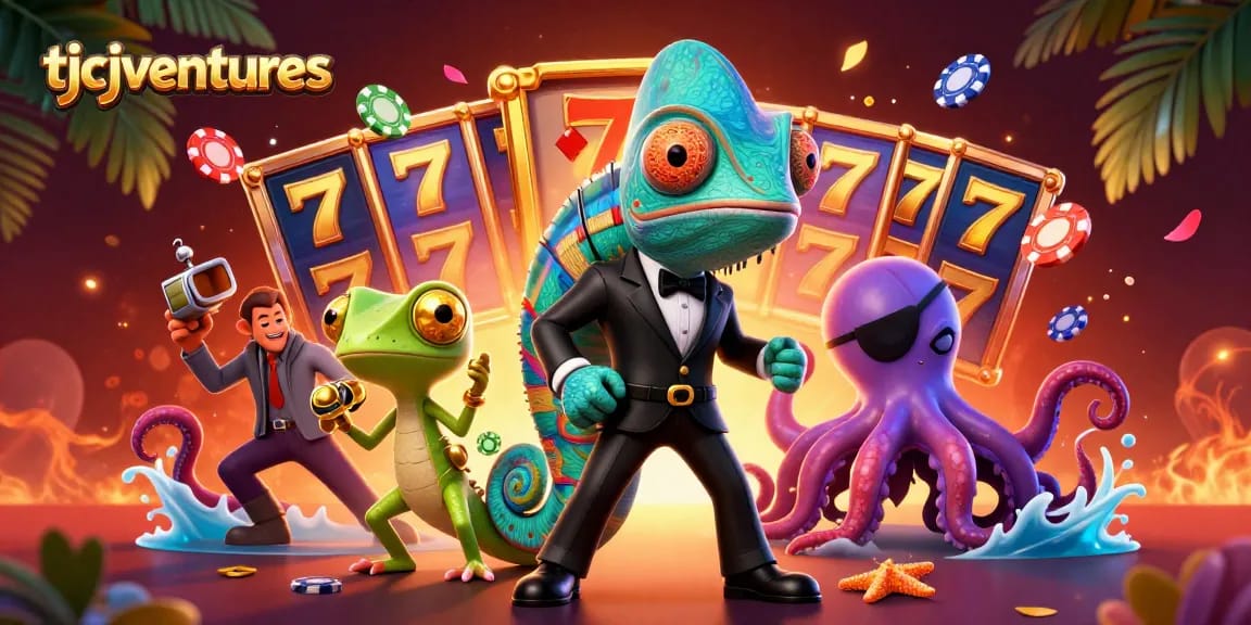 Experience thrilling slots action with tjcjventures' dynamic 3D casino scene illustration.
