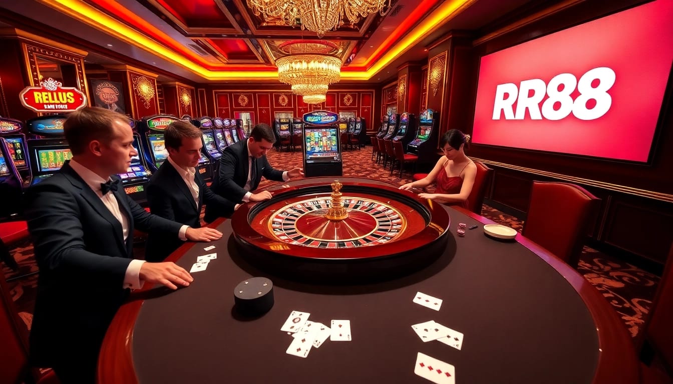 Experience the excitement of RR88 with thrilling gambling action at a luxurious casino table.