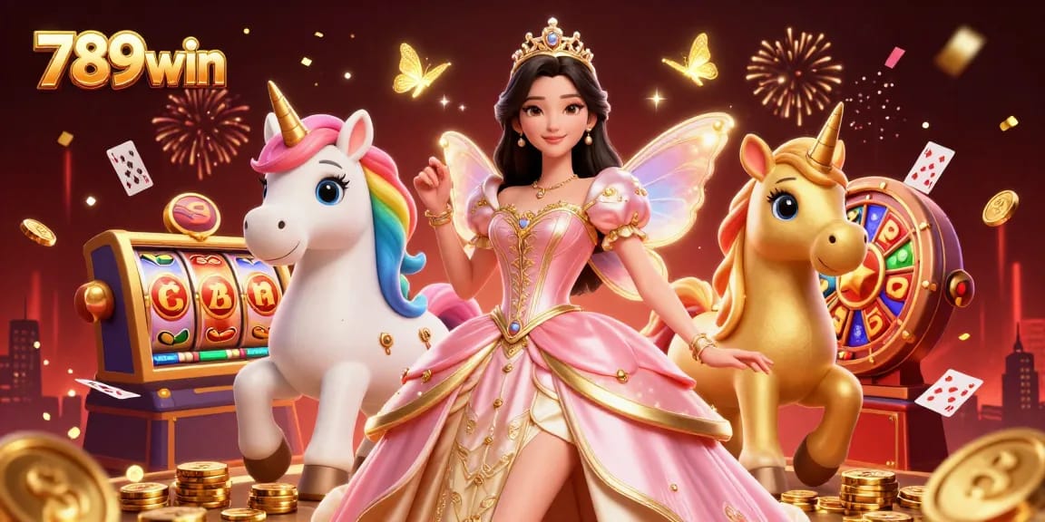 Experience the excitement of 789win with a glamorous scene filled with casino vibes, sparkling coins, and joyful characters.